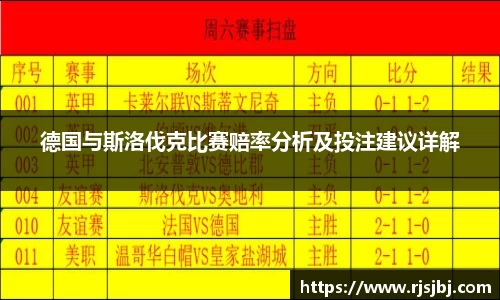 德国与斯洛伐克比赛赔率分析及投注建议详解